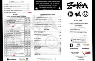 Zokoa menu