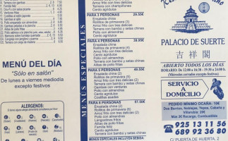Chino Palacio De Suerte menu