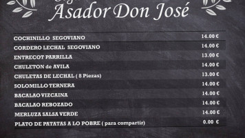 Asador Don Jose menu