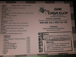 Casa Eloy menu