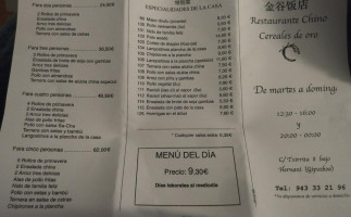 Cereales De Oro menu