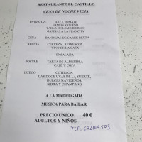 El Castillo menu