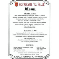 El Valle menu