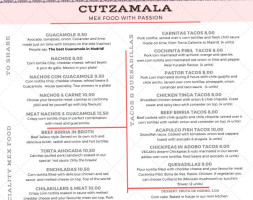 Cutzamala Mex Food menu