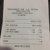 Churreria Chocolateria De La Rosa menu