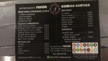 Bar Restaurante Fusion（comida Asiatica） menu