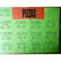 Pizzería Latahona menu