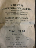 K DE CAFEBarcelona menu