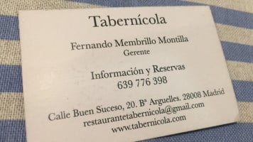 Tabernicola Madrid menu