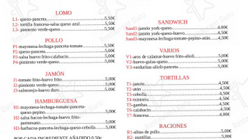 Katixa menu