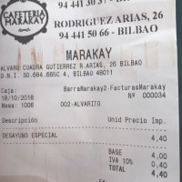 Marakay menu