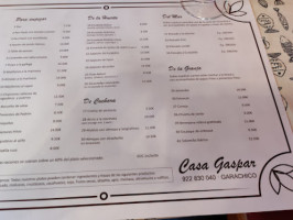 Casa Gaspar menu