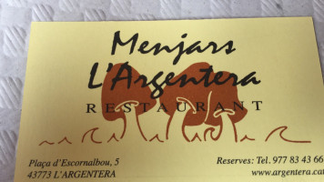 Menjars L'argentera menu