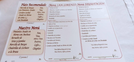 Asador San Lorenzo menu