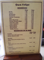 Churreria Casa Felipe menu