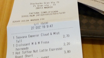 Starbucks Pza. De Espana menu