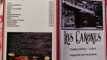 Bar Y Restaurante Los Canones menu