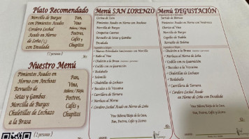 Asador San Lorenzo menu