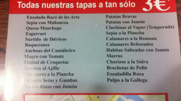 Raco De Les Arts menu
