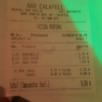 Calafell menu