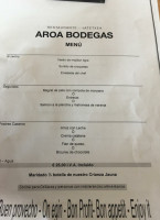 Bodegas Aroa menu