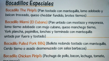 The Piripi"s menu