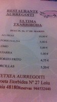 Aurregoiti Jatetxea menu