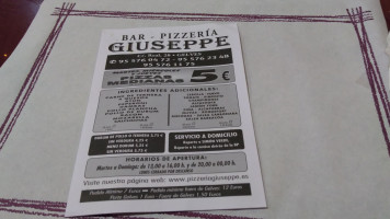 Pizzeria Giuseppe menu