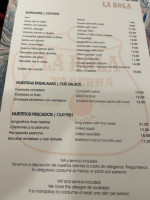 Taberna La Bola menu