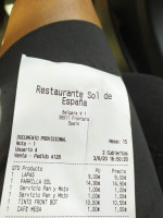 Sol De Espana menu