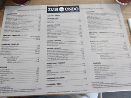 Asador Zubi Ondo menu