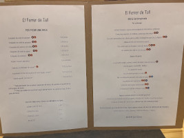 Ferrer De Tall. Restaurant- Bar. menu