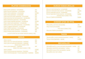 Sultan Doner Kebab menu