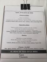 Casa Carmen Finestrelles menu