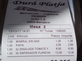 Dura Plaja menu