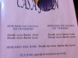 Casa Juan menu