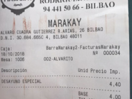 Marakay menu