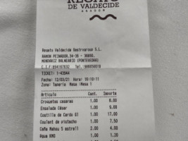 Regato De Valdecide menu