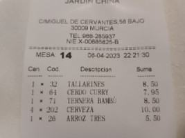 Jardin Chino menu