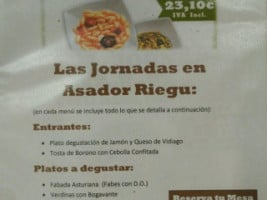 Asador Riegu menu