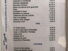 Guingueta Vallbona menu