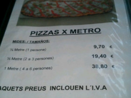 Pizza X Metro menu