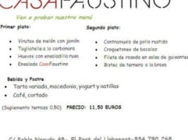 Casa Faustino menu