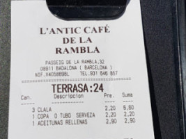 L'antic Cafe De La Rambla menu