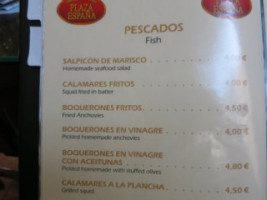 Cafeteria Cerveceria Plaza Espana menu