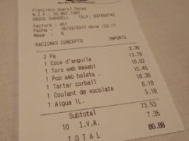 9 De La Borriana menu