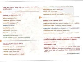 Pizzaiola menu