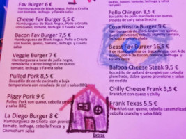 Favela Burger menu