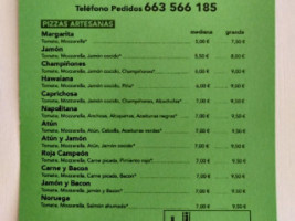 Bona Pizza menu