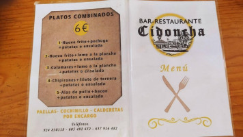 Cidoncha Salon De Celebraciones menu